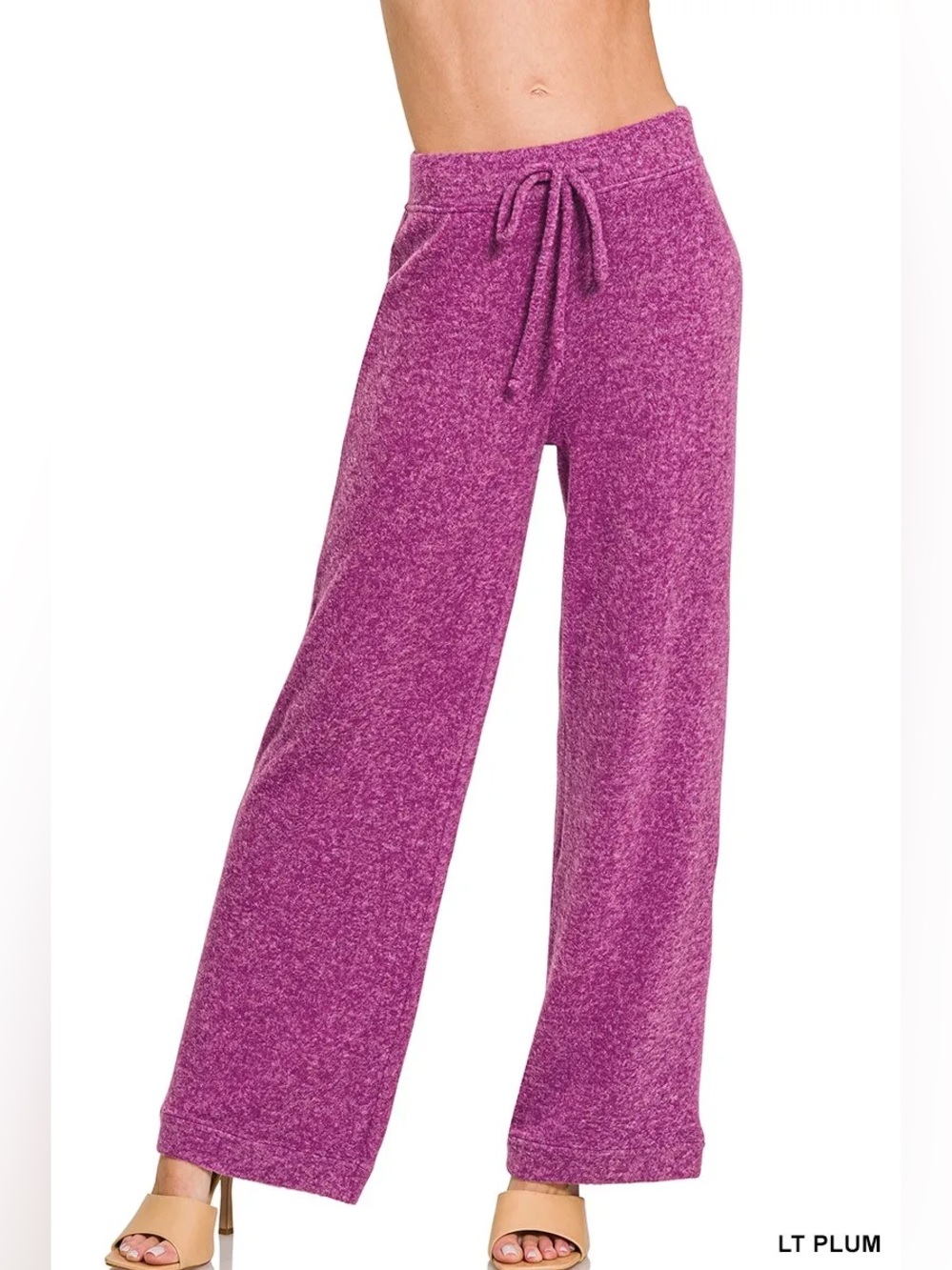 ZENANA Soft-Brushed Hacci Wide-Leg Pants in Light Plum | Medium | NWOT
